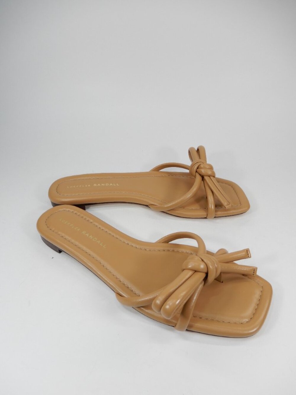 Loeffler Randall Hadley Bow Flat SANDALS Size 8 Tan Leather Square Toe NEW $250 - Picture 4 of 15
